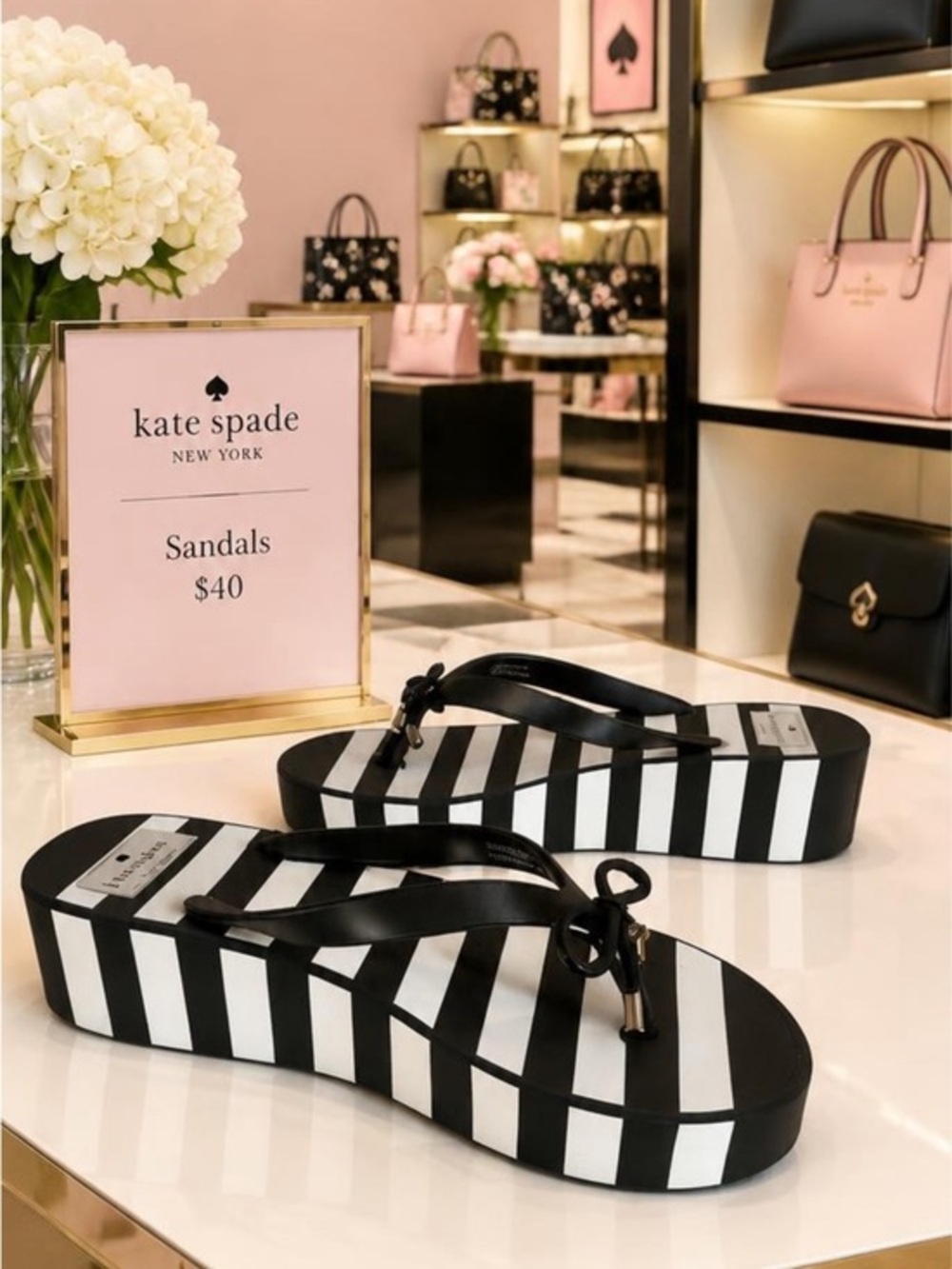 Kate Spade Black and White Striped Sandals